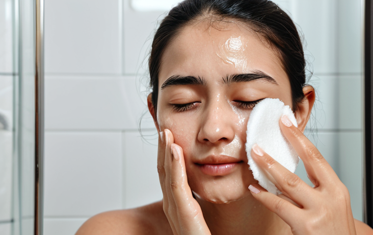 Micellar Water**
"Close-up shot of a woman gently wiping her face with a cotton pad soaked in micellar water. Soft, diffused lighting. Focus on her clean, refreshed skin. Background: A modern, minimalist bathroom. *Keywords:* skincare, gentle, makeup removal, Hindi, beauty, healthy skin, sensitive skin."
**