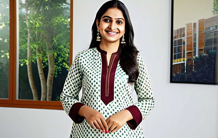 글로우 스틱과 크림 하이라이터 차이 - **

"A professional Indian woman, fully clothed in a modest and elegant salwar kameez, smiling warml...