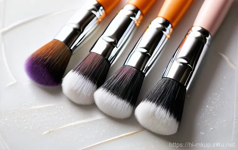 초보자를 위한 메이크업 브러쉬 세트 추천 - **A young woman confidently applying her makeup for a natural, flawless look.** She is elegantly dre...
