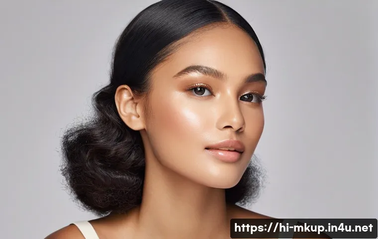 하이라이터와 컨투어링의 차이 - **Prompt for Natural Dewy Glow with Highlighter:**
    "A portrait of a beautiful woman, 20s-30s, wi...
