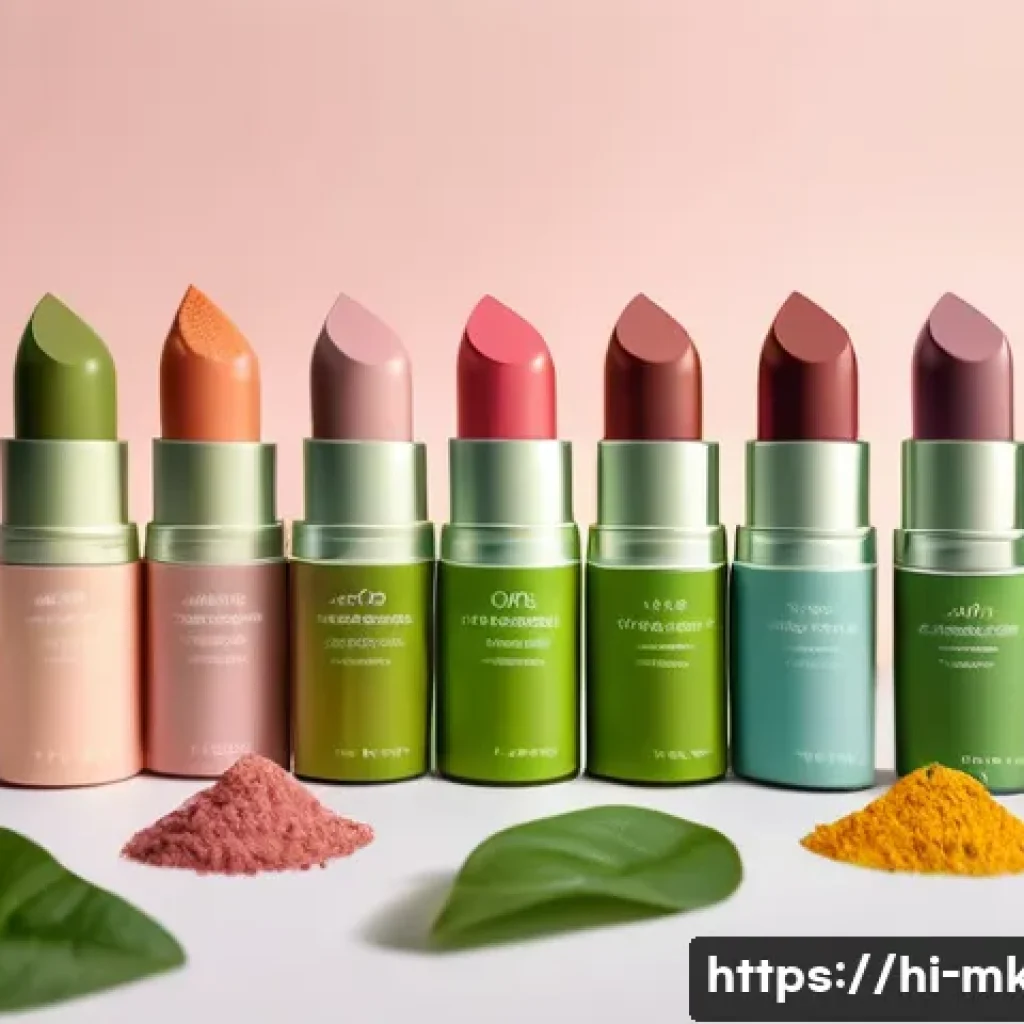 비건 립스틱 브랜드 추천 - A vibrant, close-up image of diverse hands holding eco-friendly vegan lipstick tubes with recycled p...