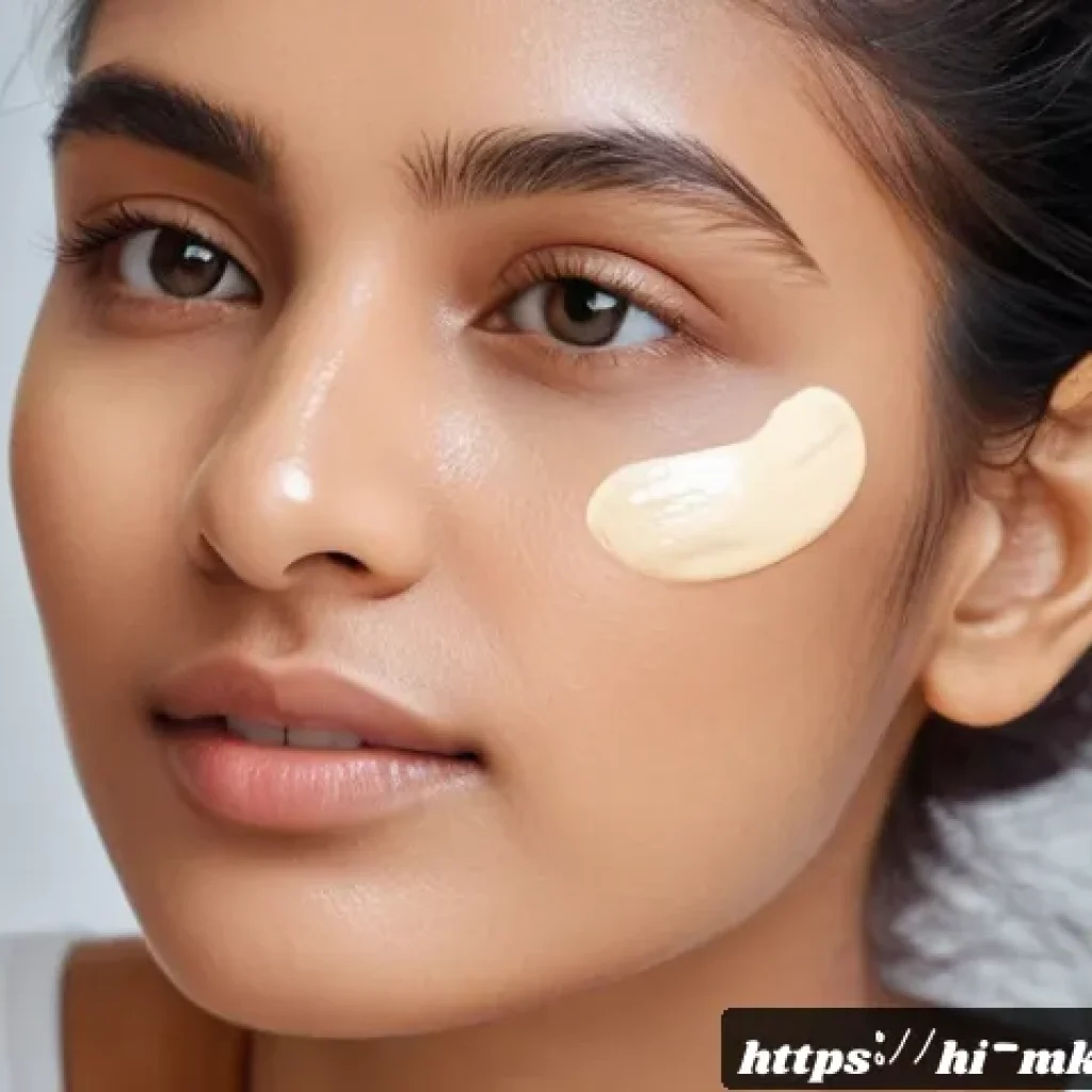 촉촉한 스킨 틴트 파운데이션 추천 - A close-up portrait of a young Indian woman with glowing, hydrated skin applying a lightweight skin ...