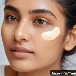 촉촉한 스킨 틴트 파운데이션 추천 - A close-up portrait of a young Indian woman with glowing, hydrated skin applying a lightweight skin ...