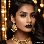 매트 브라운 립스틱 추천 - A sophisticated close-up portrait of a South Asian woman wearing matte dark chocolate brown lipstick...