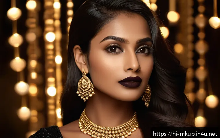 매트 브라운 립스틱 추천 - A sophisticated close-up portrait of a South Asian woman wearing matte dark chocolate brown lipstick...